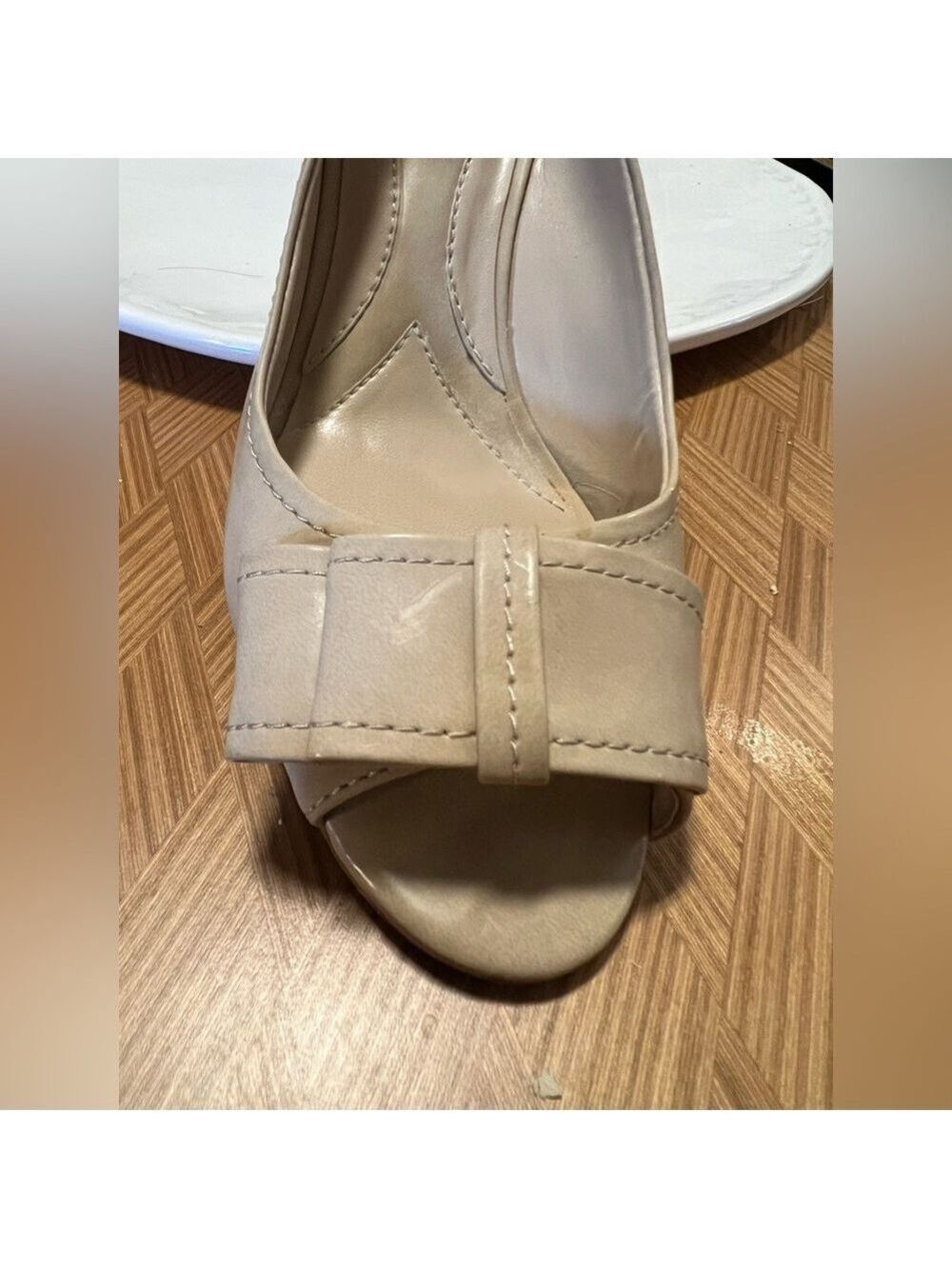Naturalizer Beige Slingback Wedges with Bow (Suede) - Picture 7 of 8